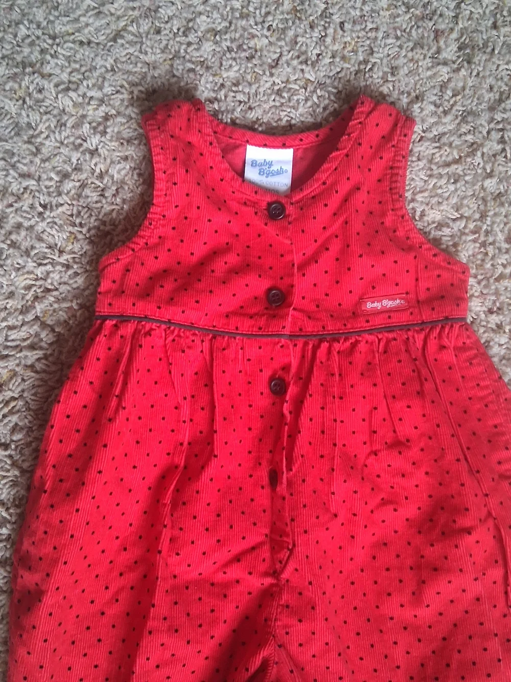 Vintage OshKosh B'gosh 12M Romper Polka Dot Overalls Heirloom Baby Cottagecore